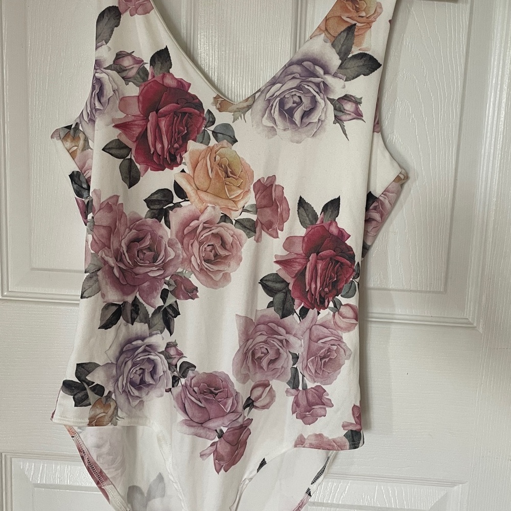 Floral Print Bodysuit in Pink and Purple